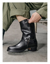 KOWM Cowhide Hiking shoes Brown trekking boots men Engineer's boots workwear goodyear shoes trendy ankle shoes walking sneakers