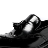 Mens Genuine Leather Loafers Summer Slip On Breathable Thick Sole Brogue Tassel Casual Dress Shoes