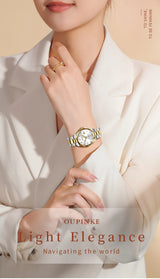 Original OUPINKE 3199 Swiss Automatic Mechanical Watch for Women Real Diamond Sapphire Mirror Ladies Watch Bracelet Set Gift NEW