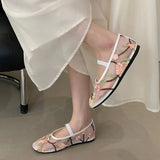 Mesh Gauze Ventilation Soft Sole Single Shoes Women's Round Toe Embroidery Design Mary Jane Shoes Spring Summer Ballet Shoes