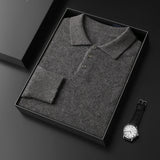 Men's POLO Collar Knitted Pullover Sweater 100% Cashmere Long Sleeved Shirt Casual Business Solid Color Men's Tops Autumn Winter