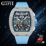 Bonest Gatti Men Luxury Automatic Movement Skeleton Mechanical Watch Rubber Band Diamond Bezel Man watch German Design BG-5004
