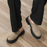 Fashion Khaki Suede Loafers Round Toe Toe Thick Soled Slippers Men's Leather Shoes Party Casual Thick Soled Shoes for Men