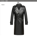 Men's Genuine Cowhide Leather Trench Coat Long Youth Handsome Belted Suit Collar Jacket for Autumn Winter 6XL