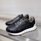 2025 Early Spring Full-Grain Leather Patchwork Chain Retro Color-Block Thick-Sole Casual Women's Shoes