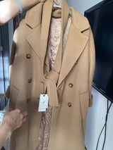 Women 100% Wool Coat For Winter Elegant Beautiful High Grade Brand Blends Double-breasted Office Woolen Overcoat XS With Belt