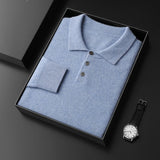 Men's POLO Collar Knitted Pullover Sweater 100% Cashmere Long Sleeved Shirt Casual Business Solid Color Men's Tops Autumn Winter