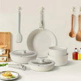 12pcs White Granite, Nonstick Pots and Pans Set, Induction Cookware Non Stick Cooking Set, Frying Pans & Saucepans with