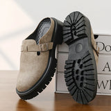 Fashion Khaki Suede Loafers Round Toe Toe Thick Soled Slippers Men's Leather Shoes Party Casual Thick Soled Shoes for Men