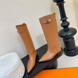 Hot Sale Long womens boots Knee-high boots Luxe-Design Pointed toe and Genuine leather sole Cowhide straight boots size 35-41