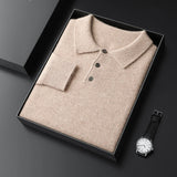 Men's POLO Collar Knitted Pullover Sweater 100% Cashmere Long Sleeved Shirt Casual Business Solid Color Men's Tops Autumn Winter