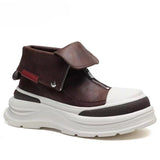 Genuine Leather Thick Soled High Top Board Shoes for Men's England Trendy Brand Front Zipper Comfortable Casual Workwear Shoes