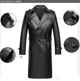 Men's Genuine Cowhide Leather Trench Coat Long Youth Handsome Belted Suit Collar Jacket for Autumn Winter 6XL