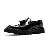 Mens Genuine Leather Loafers Summer Slip On Breathable Thick Sole Brogue Tassel Casual Dress Shoes
