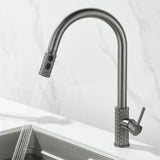 Kitchen Brush Gold Patterned Brass Faucet Pull Out 360 Degree Swivel Hot And Cold Mixer Tap Stream Sprayer Head Single Handle