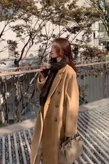 Women 100% Wool Coat For Winter Elegant Beautiful High Grade Brand Blends Double-breasted Office Woolen Overcoat XS With Belt