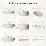 12pcs White Granite, Nonstick Pots and Pans Set, Induction Cookware Non Stick Cooking Set, Frying Pans & Saucepans with