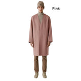 Double-sided cashmere autumn winter men's coat beige V-neck wool new fashion coat loose plus size fat 3XL 100KG warm soft wear