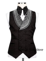 Customized Diamonds Shiny Men Suits High-end Slim Fit Peak Lapel Groom Wedding Tuxedos 3Pcs Sets Male Luxuly Blazers Ropa Hombre