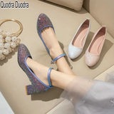 New Women Shoes Pumps Summer Fashion Thick High Heels Buckle Ladies Casual Party Chunky Color Flash Career Slip On Sequins