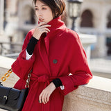 Women 100% Wool Coat For Winter Elegant Beautiful High Grade Brand Blends Double-breasted Office Woolen Overcoat XS With Belt
