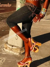 Strange Style High Heels Sandals Straps Slip On Hollow Sexy Ladies Sandals Summer Shoes Designer Party Casual Open Toe Fashion