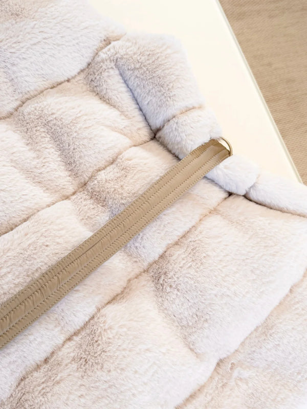 Teddy fleece belted down vest, women's plush waistcoat, brown autumn waistcoat, luxury thermal vest, vintage chic puffer sleeve