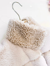 Teddy fleece belted down vest, women's plush waistcoat, brown autumn waistcoat, luxury thermal vest, vintage chic puffer sleeve