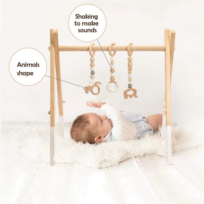 1Set Baby Fitness Frames Baby Gym Mobile Suspension Baby Room Decoration Newborn Baby Activity Accessories Wooden Rattles Toys