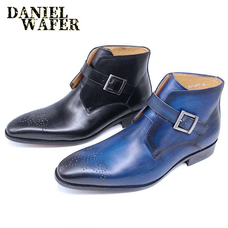 Comfy Genuine Leather Buckle Strap Ankle Boots Men’s Formal Business Office Daily Commute Wedding Party Travel Shoes
