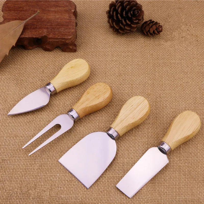 4Pcs/Set Knives Bard Set Oak bamboo wood Handle Cheese Knife slicer Kit Kitchen Cooking Tools cheedse cutter 200set=800pcs