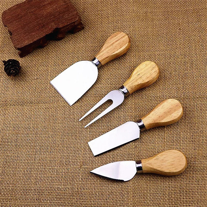 4Pcs/Set Knives Bard Set Oak bamboo wood Handle Cheese Knife slicer Kit Kitchen Cooking Tools cheedse cutter 200set=800pcs