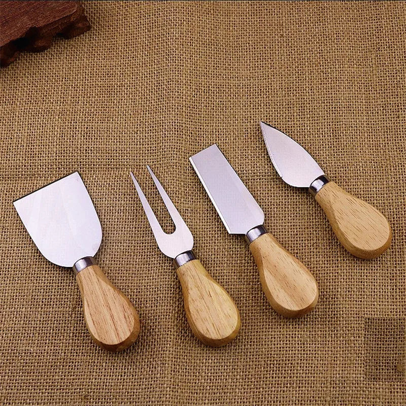 4Pcs/Set Knives Bard Set Oak bamboo wood Handle Cheese Knife slicer Kit Kitchen Cooking Tools cheedse cutter 200set=800pcs