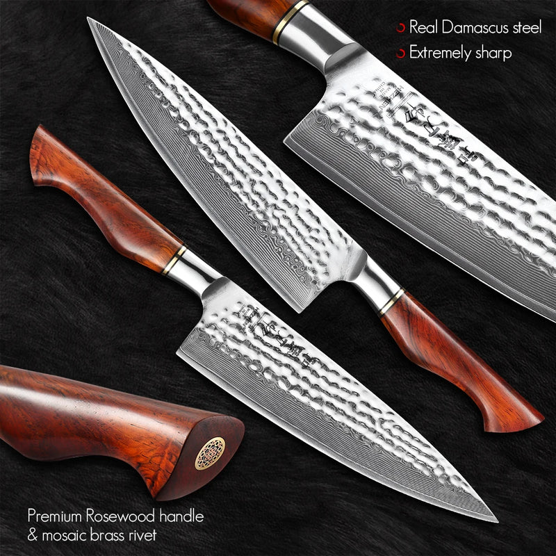 HEZHEN 8.3 Inches Chef Knife Power Steel Core 73 Layer Damascus Steel Kitchen Tools For Maet Cooking Knives Beautiful Gift Box