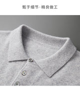Men's POLO Collar Knitted Pullover Sweater 100% Cashmere Long Sleeved Shirt Casual Business Solid Color Men's Tops Autumn Winter
