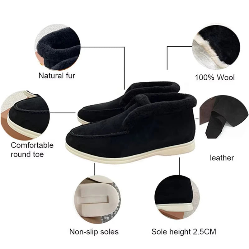 Fur Loafers Flat Shoes Women's Suede Slippers 2025 Quality Casual Shoes Women's Winter Wool Snow Boots