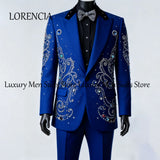 Luxury Jewelry Suits for Male 2 Pieces Sparkling Diamond Tuxedos for Groom Wedding Customized 2025 Blazer Pants zomerset heren