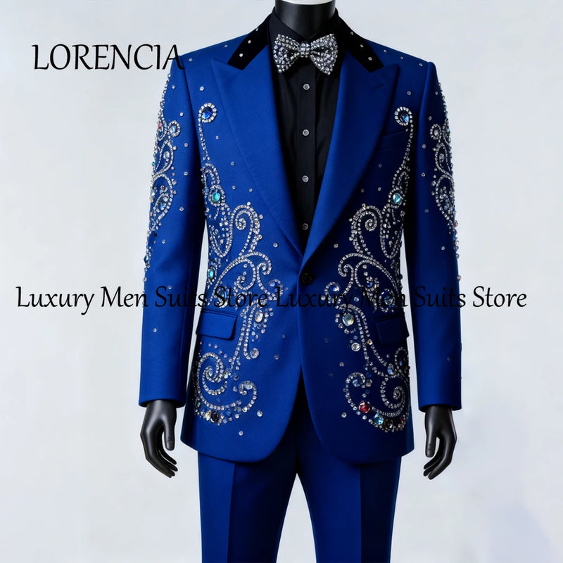 Luxury Jewelry Suits for Male 2 Pieces Sparkling Diamond Tuxedos for Groom Wedding Customized 2025 Blazer Pants zomerset heren