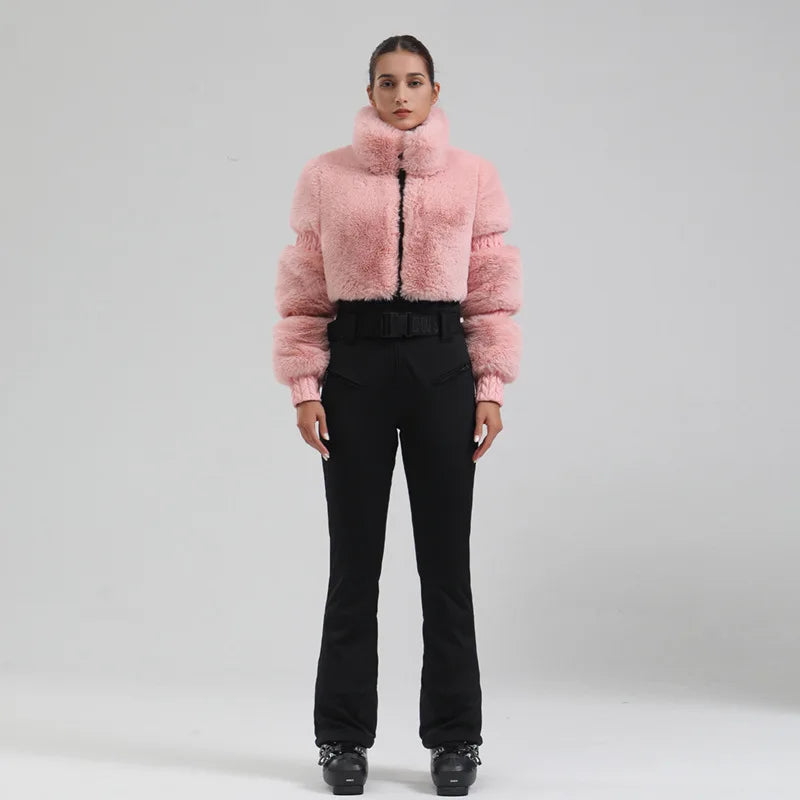 Winter New Female Skiing Jumpsuit Snowfield Waterproof Adult Ski Clothes Warm Thick Snow Tracksuit Women Slim Outdoor Sport Suit