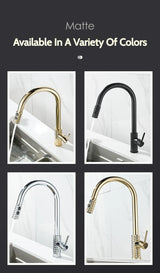 Kitchen Brush Gold Patterned Brass Faucet Pull Out 360 Degree Swivel Hot And Cold Mixer Tap Stream Sprayer Head Single Handle