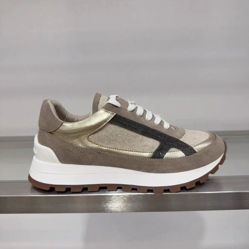 2025 Early Spring Full-Grain Leather Patchwork Chain Retro Color-Block Thick-Sole Casual Women's Shoes