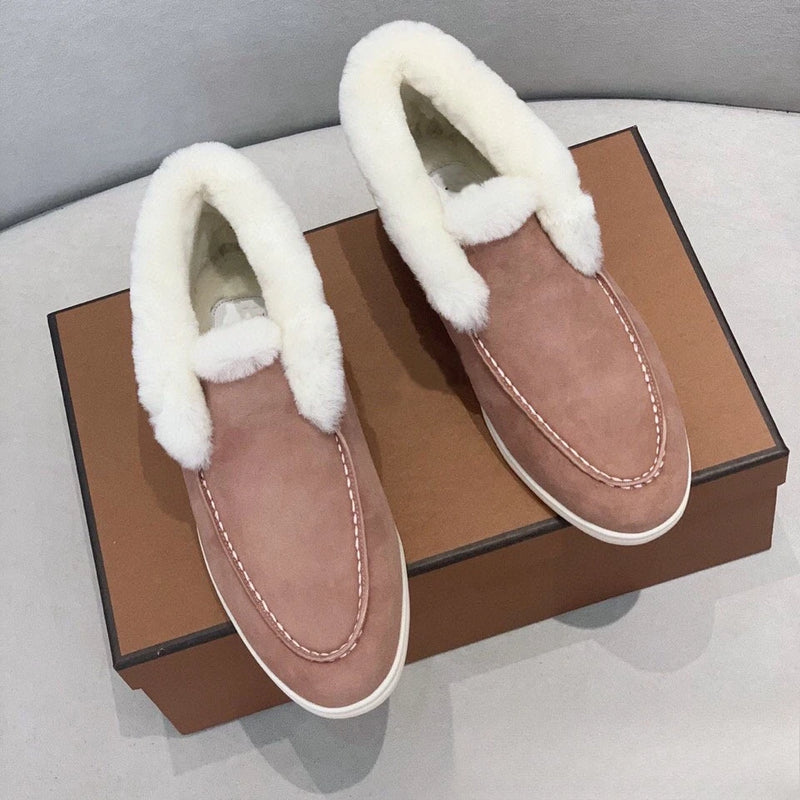 Fur Loafers Flat Shoes Women's Suede Slippers 2025 Quality Casual Shoes Women's Winter Wool Snow Boots