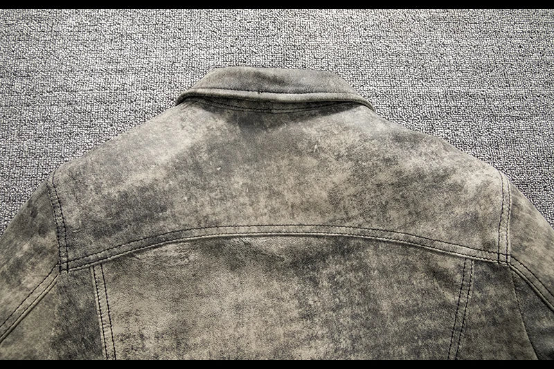 Camouflage Grey Spring Leather Jacket Men Vintage Style Genuine Natural Sheepskin Single Breasted Leather Coat