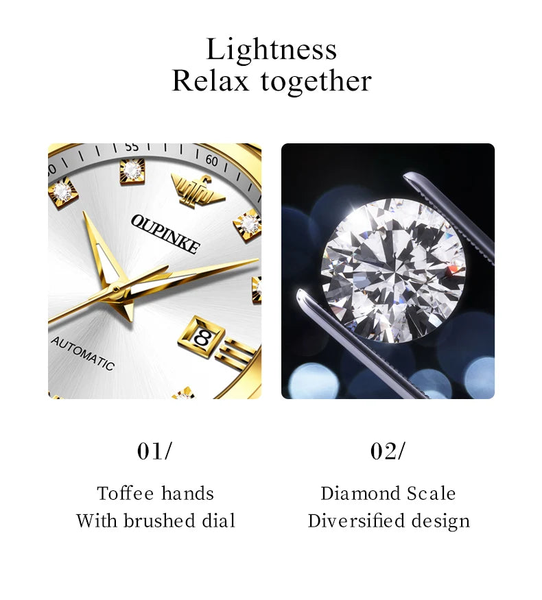 Original OUPINKE 3199 Swiss Automatic Mechanical Watch for Women Real Diamond Sapphire Mirror Ladies Watch Bracelet Set Gift NEW