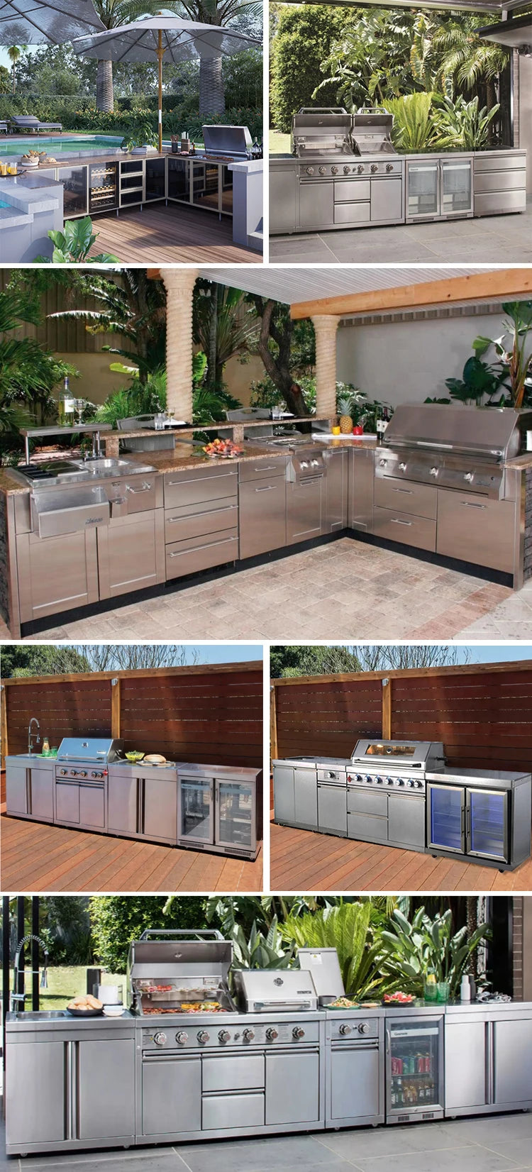 304 Stainless Steel Outdoor Kitchen Set with BBQ Grill, Sink,fridge , Storage Cabinets