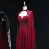 Sharon Said Arabic Burgundy Long Evening Dresses with Cape Beading Elegant Draped Women Wedding Party Gowns SF329 Customized
