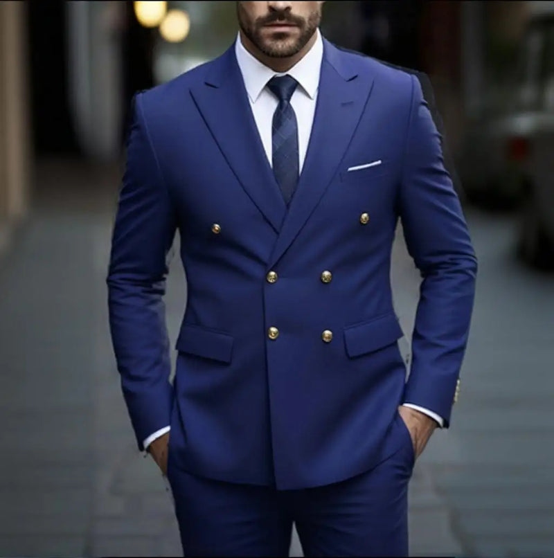 Pantsuit 2 Piece Set For Men Regular Fit Suit Double-Breasted Blazer Mens Office Wedding Outfit Customize
