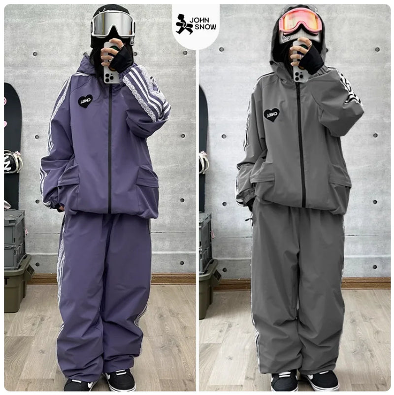 John Snow Fashion Waterproof Ski Suit Warm Breathable Snow Jacket And Pants For Men And Women Outdoor Sports Snowboard Clothing