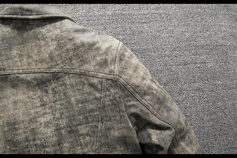 Camouflage Grey Spring Leather Jacket Men Vintage Style Genuine Natural Sheepskin Single Breasted Leather Coat