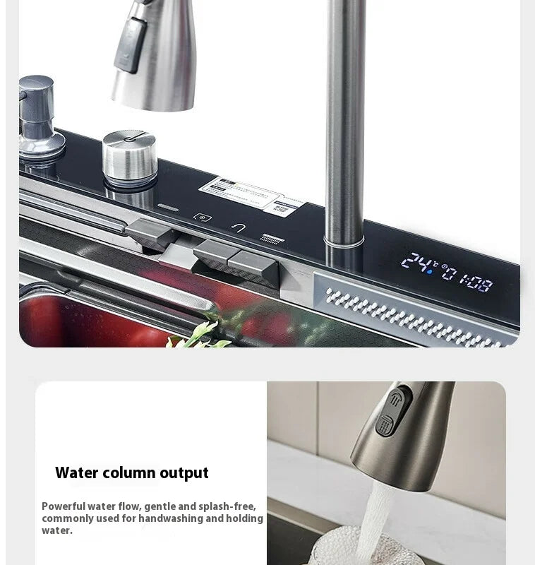 100 CM Large Size Single Slot Stainless Steel Kitchen Sink Multifunctional With Trash Can and Draining Rack Wash Vegetable Basin